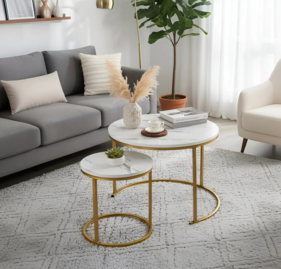 Set masute pentru reviste Chomik FAT1459 (White Marble/Gold)