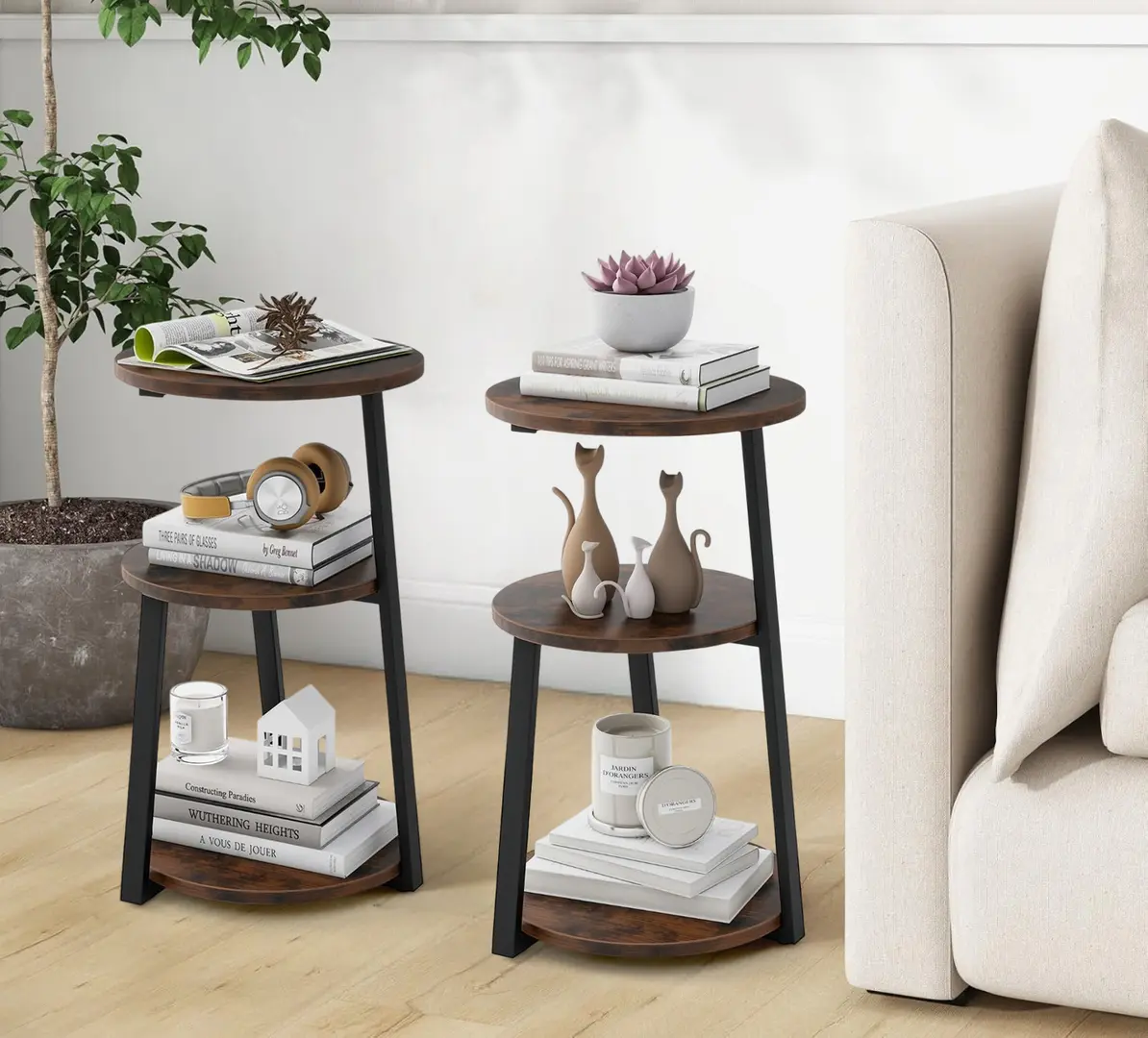 Set mese pentru reviste Costway HV10571CF-2 (Rustic Brown/Black)