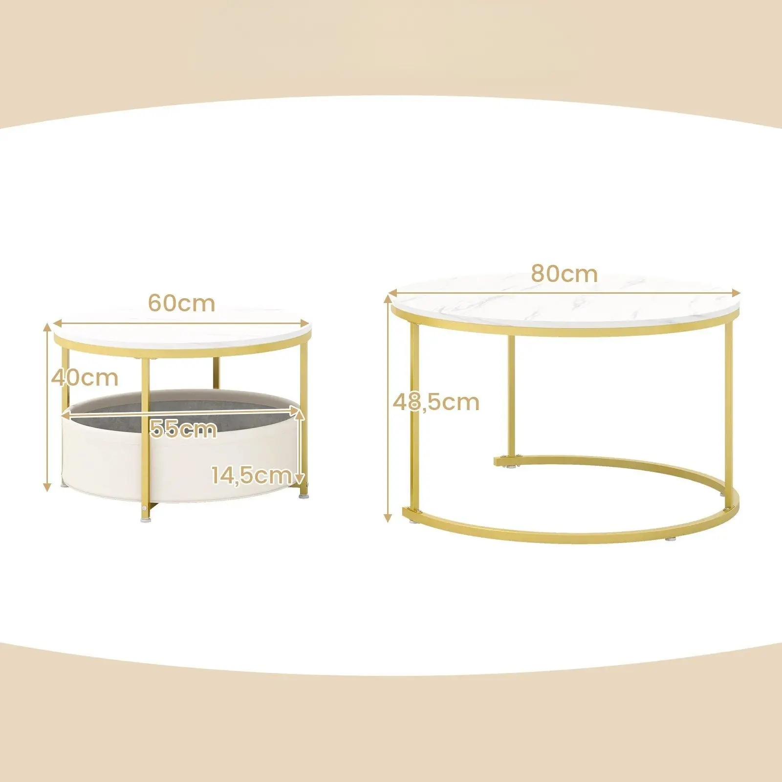 Set mese de cafea Costway JV11986WH (White/Gold) - 3