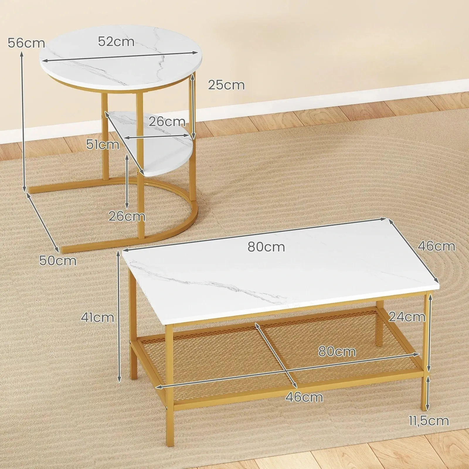 Set mese de cafea Costway JV13194BS (White/Gold) - 3