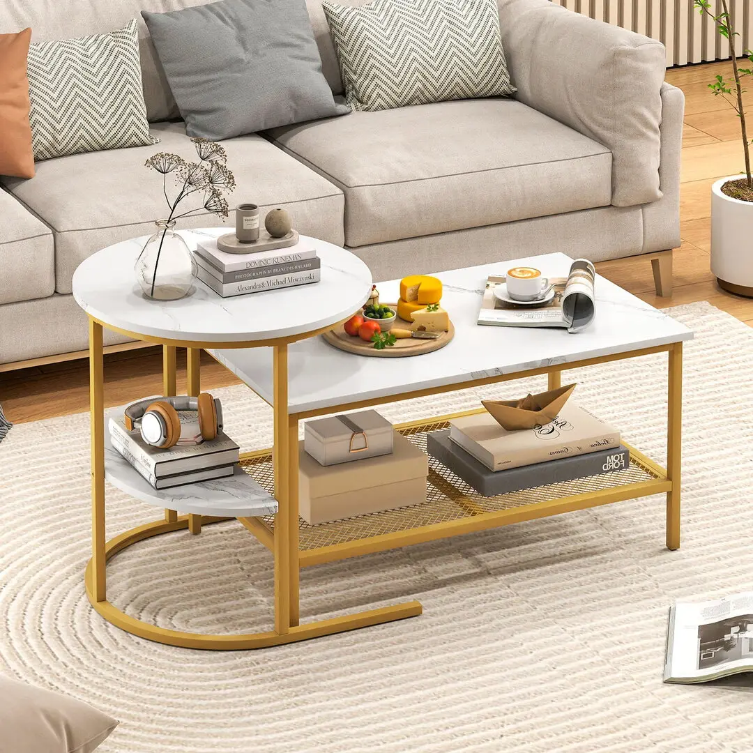 Set mese de cafea Costway JV13194BS (White/Gold)