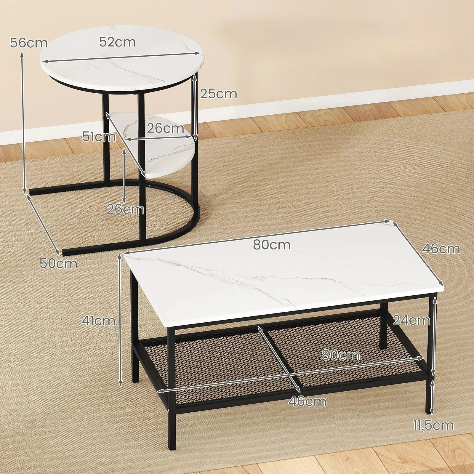 Set mese de cafea Costway JV13194WH (White) - 3