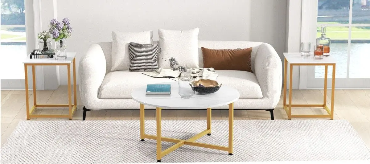 Set mese pentru reviste Costway JV11013WH (White/Gold)