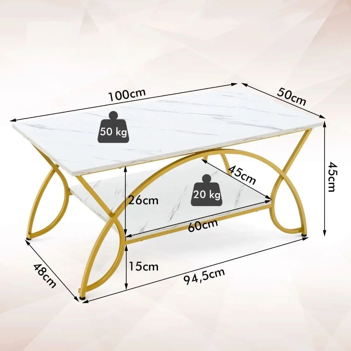 Masa pentru reviste Costway HV10816WH (White/Gold) - 5