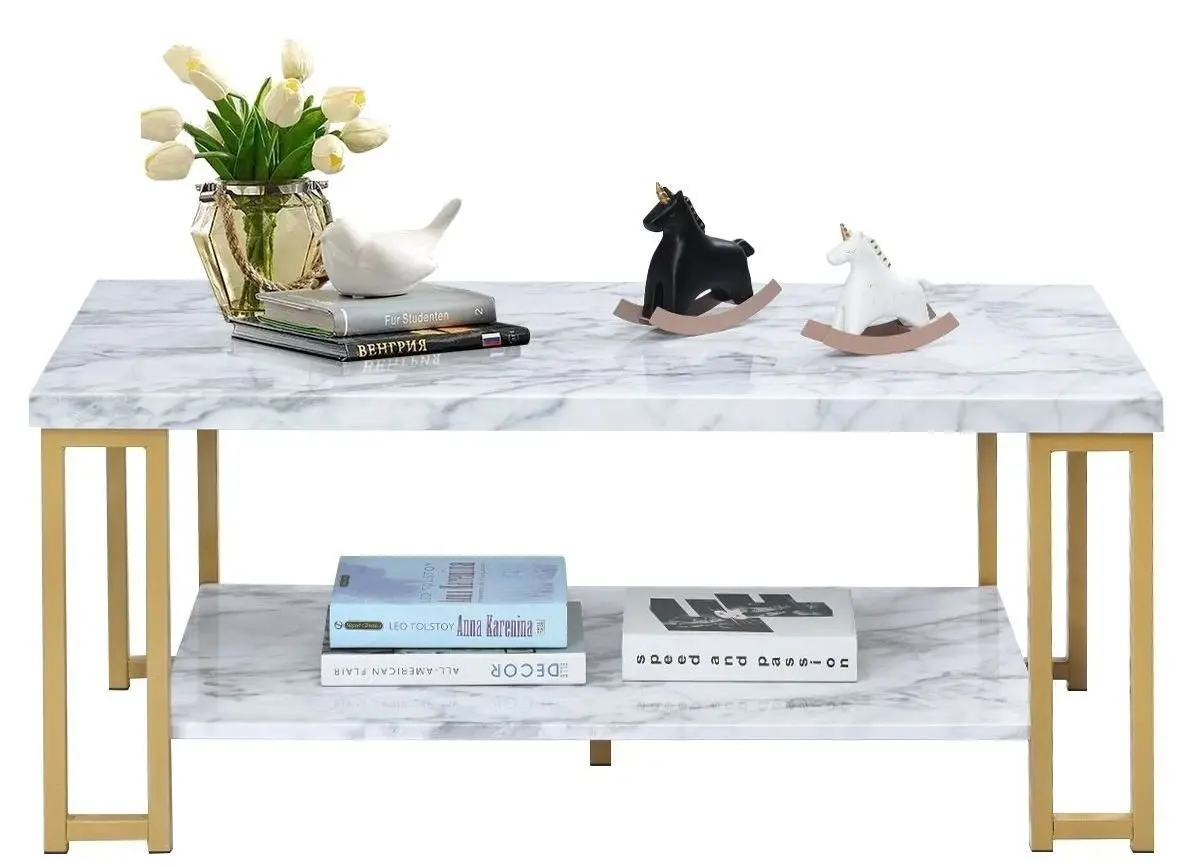 Журнальный столик Costway HW66338 (White/Gold)