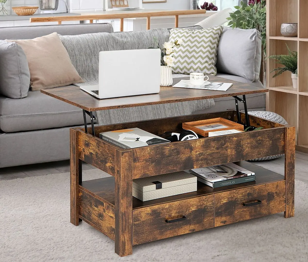 Журнальный столик Costway JV10413CF (Rustic Brown) - 3