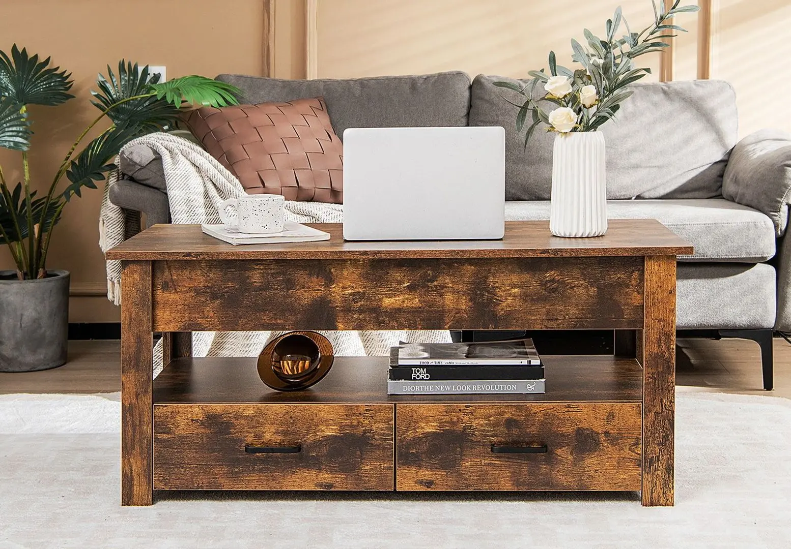 Журнальный столик Costway JV10413CF (Rustic Brown) - 5