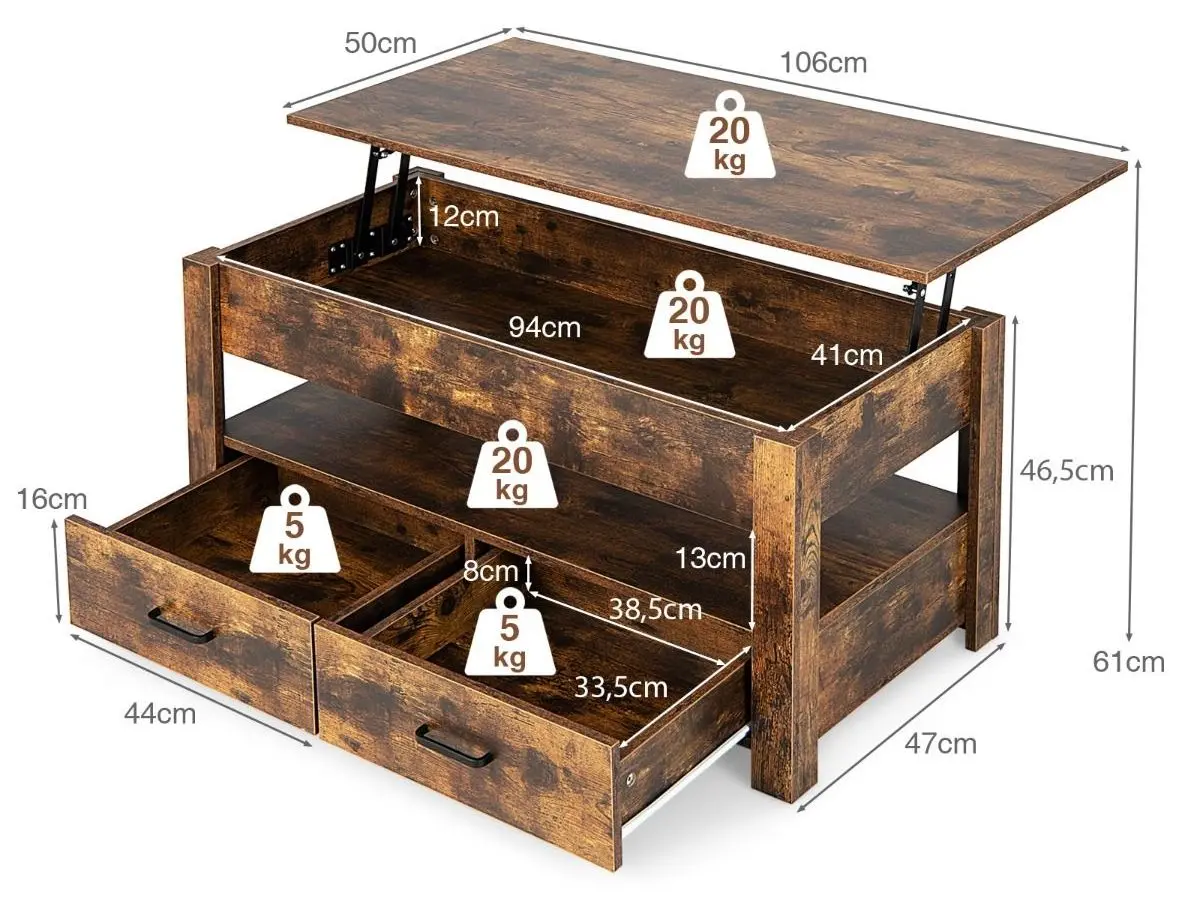 Журнальный столик Costway JV10413CF (Rustic Brown) - 6