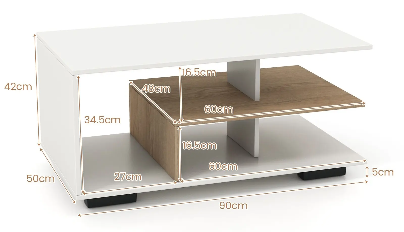 Masa pentru reviste Costway JV11328WH (White/Natural) - 3