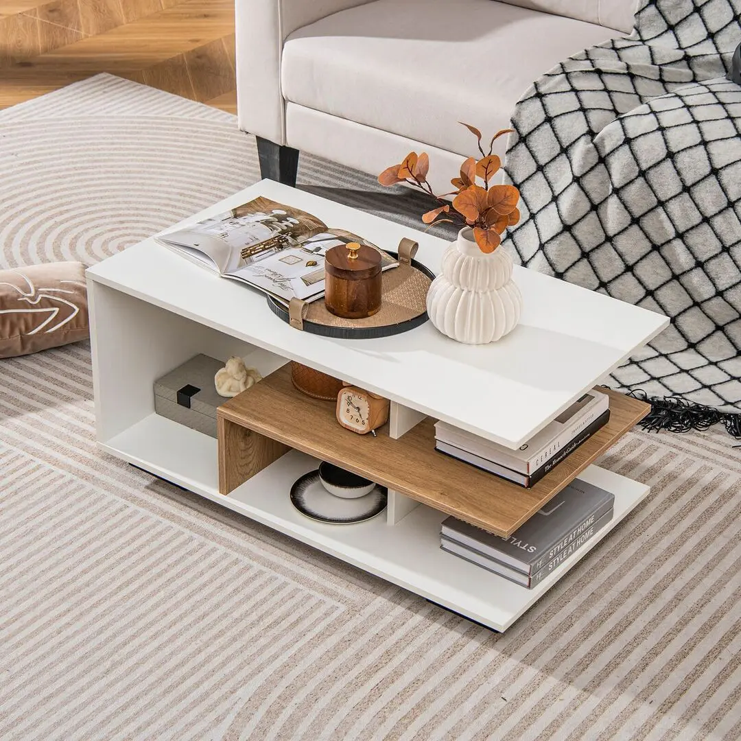 Masa pentru reviste Costway JV11328WH (White/Natural) - 4
