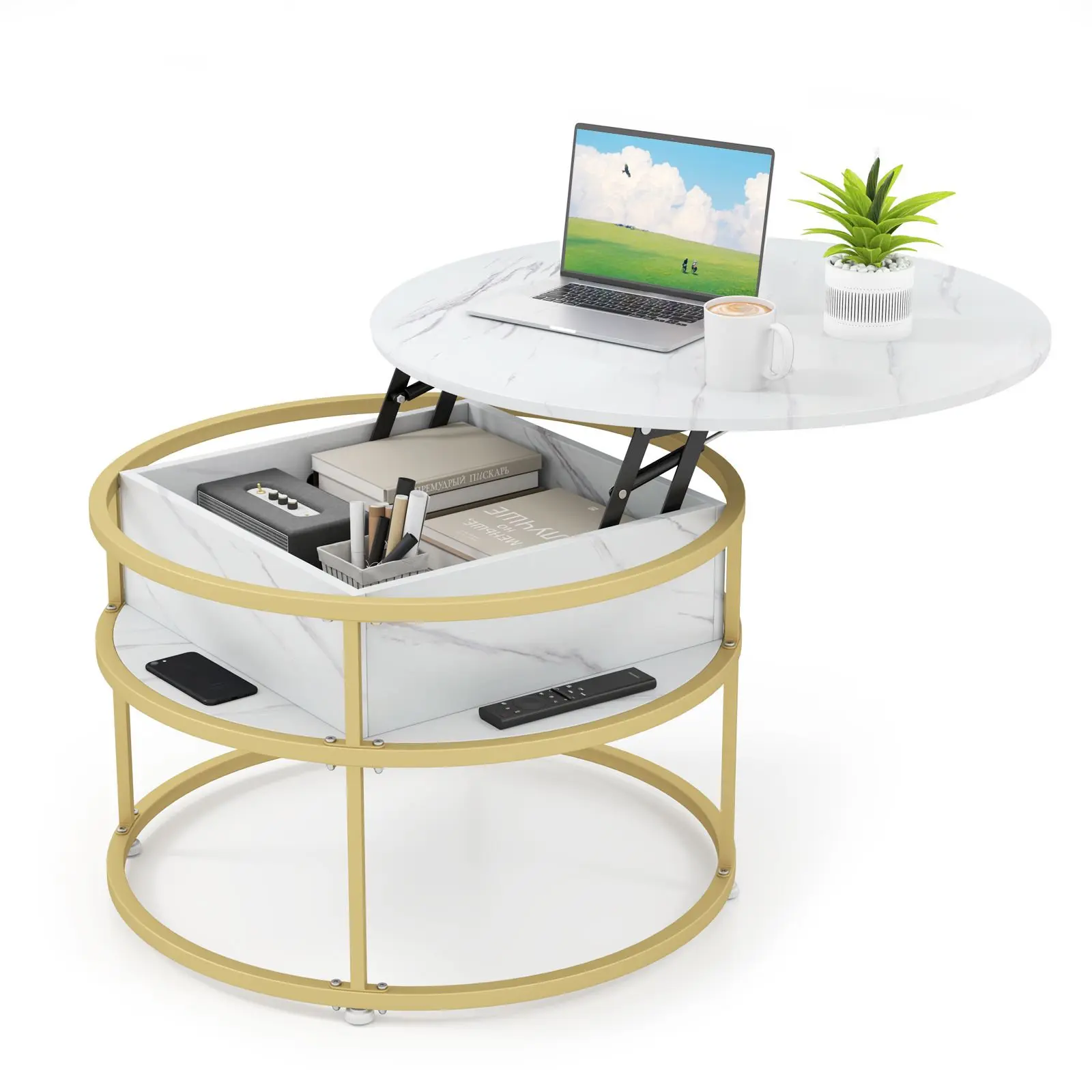 Masuta cafea Costway JV11826WH (White/Gold) - 2