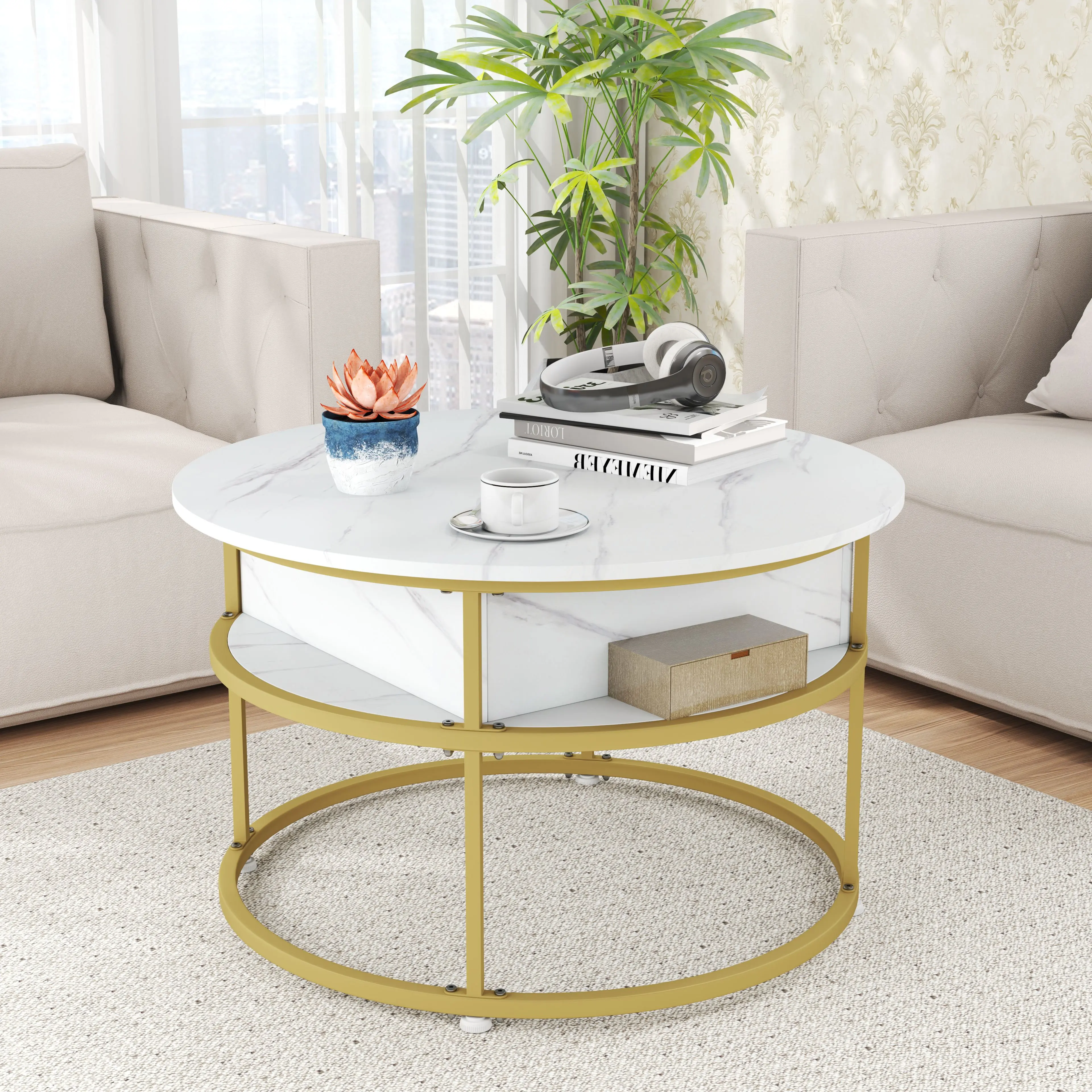 Masuta cafea Costway JV11826WH (White/Gold) - 4