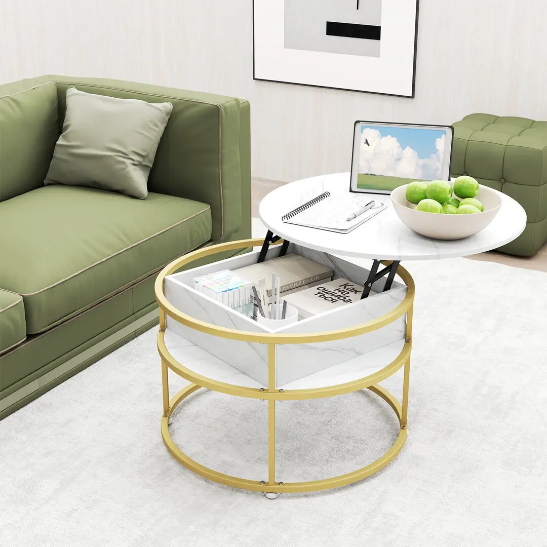 Masuta cafea Costway JV11826WH (White/Gold)