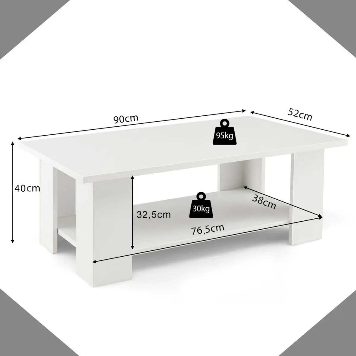 Masuta cafea Costway JV12804WH (White) - 3