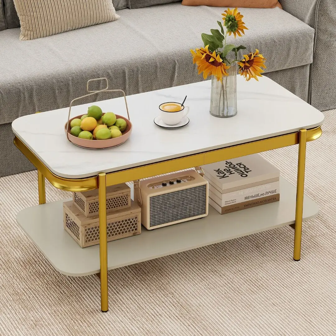 Журнальный столик Costway JV13338WH (White/Gold)