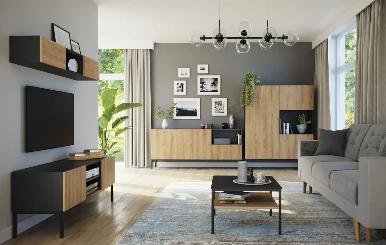 Masa pentru reviste Eltap Lanzzi (Black Matt/Artisan Oak)