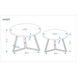 Set mese de cafea Halmar Anger (Gold Oak/Black) Thumb