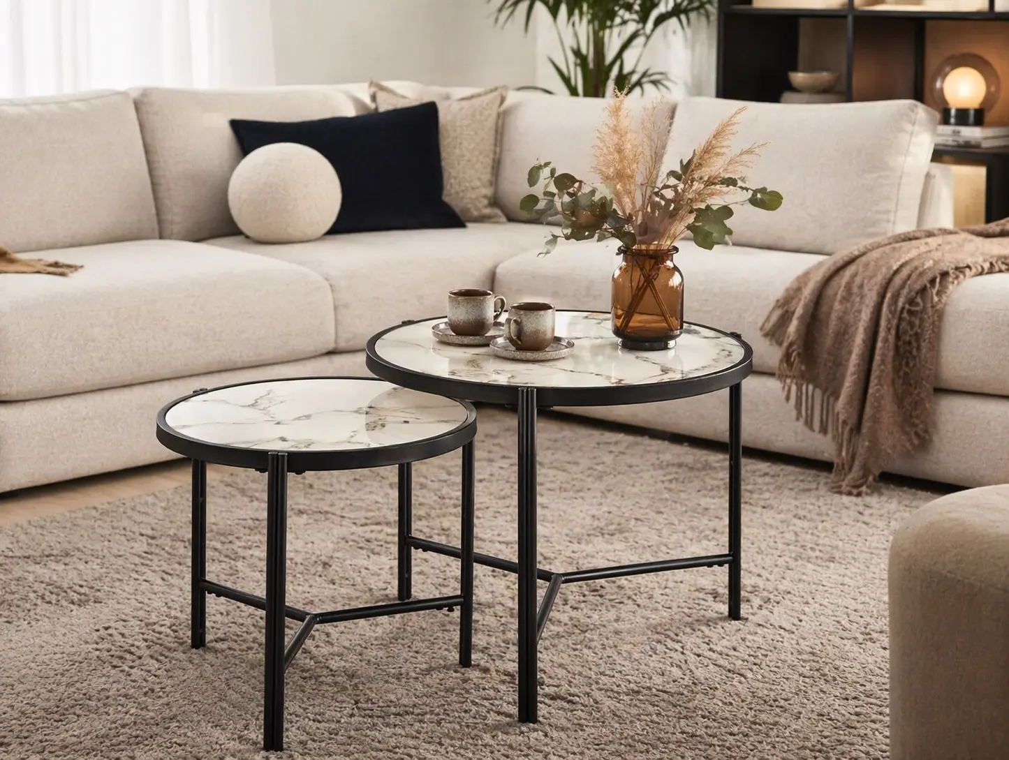 Набор журнальных столиков Halmar Fatima (White Marble/Black)