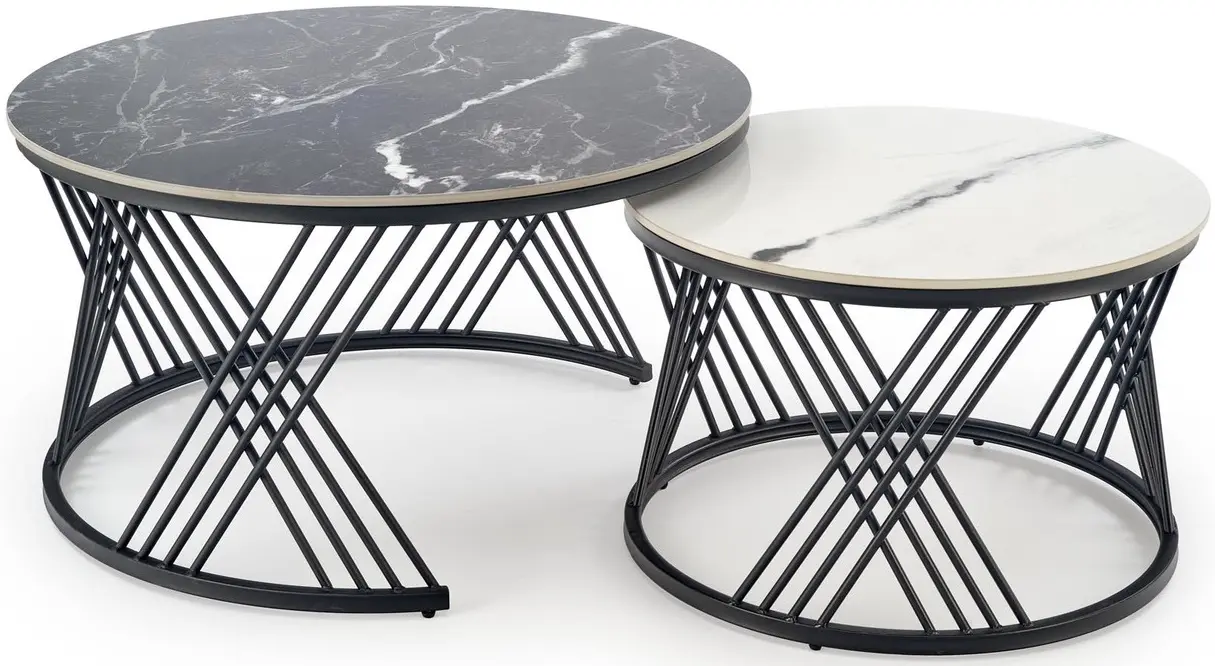 Set mese pentru reviste Halmar Flamingo 2pcs (Black Marble/White Marble/Black) - 2