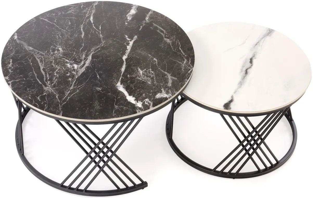 Set mese pentru reviste Halmar Flamingo 2pcs (Black Marble/White Marble/Black) - 3