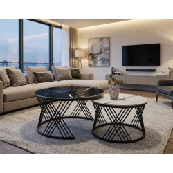 Set mese pentru reviste Halmar Flamingo 2pcs (Black Marble/White Marble/Black)