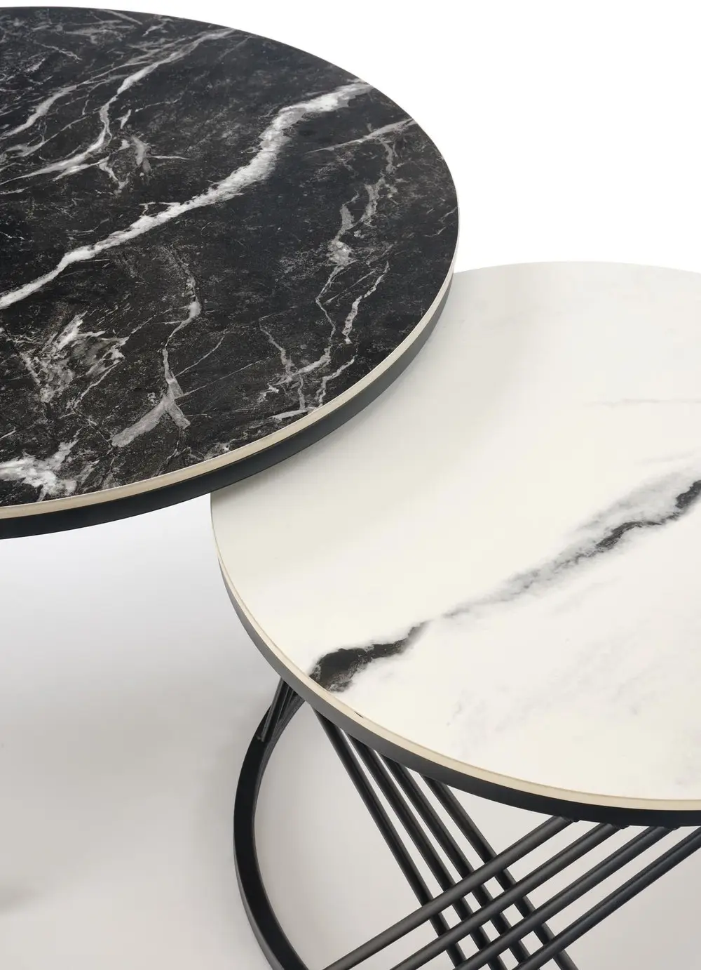 Set mese pentru reviste Halmar Flamingo 2pcs (Black Marble/White Marble/Black) - 4
