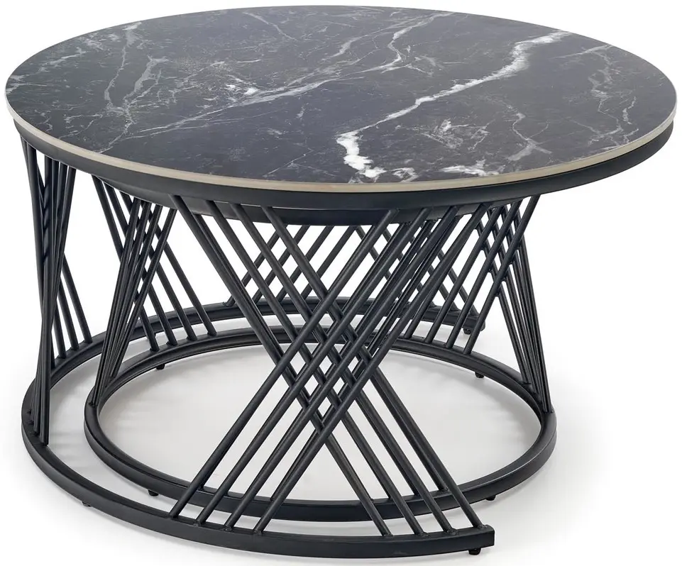 Set mese pentru reviste Halmar Flamingo 2pcs (Black Marble/White Marble/Black) - 5
