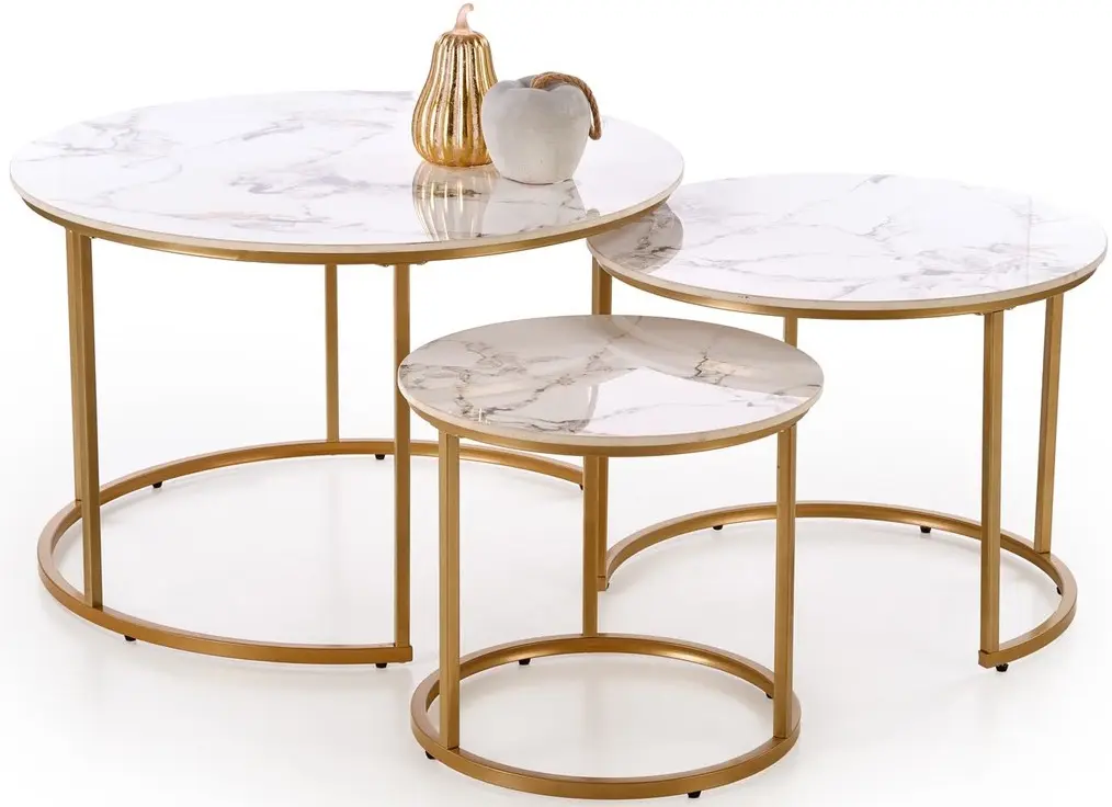 Набор журнальных столиков Halmar Gilda (White Marble/Gold) - 3