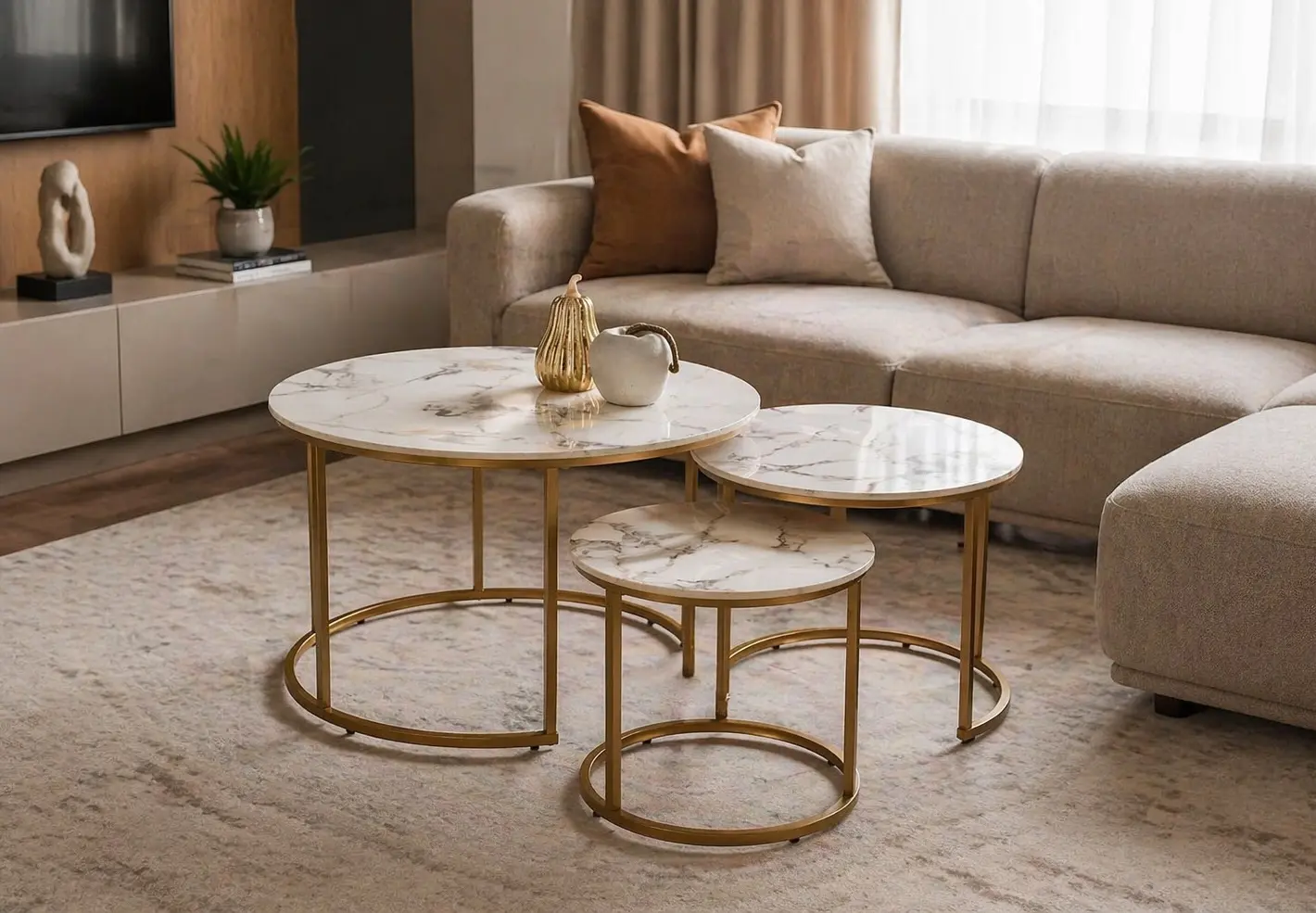 Набор журнальных столиков Halmar Gilda (White Marble/Gold)