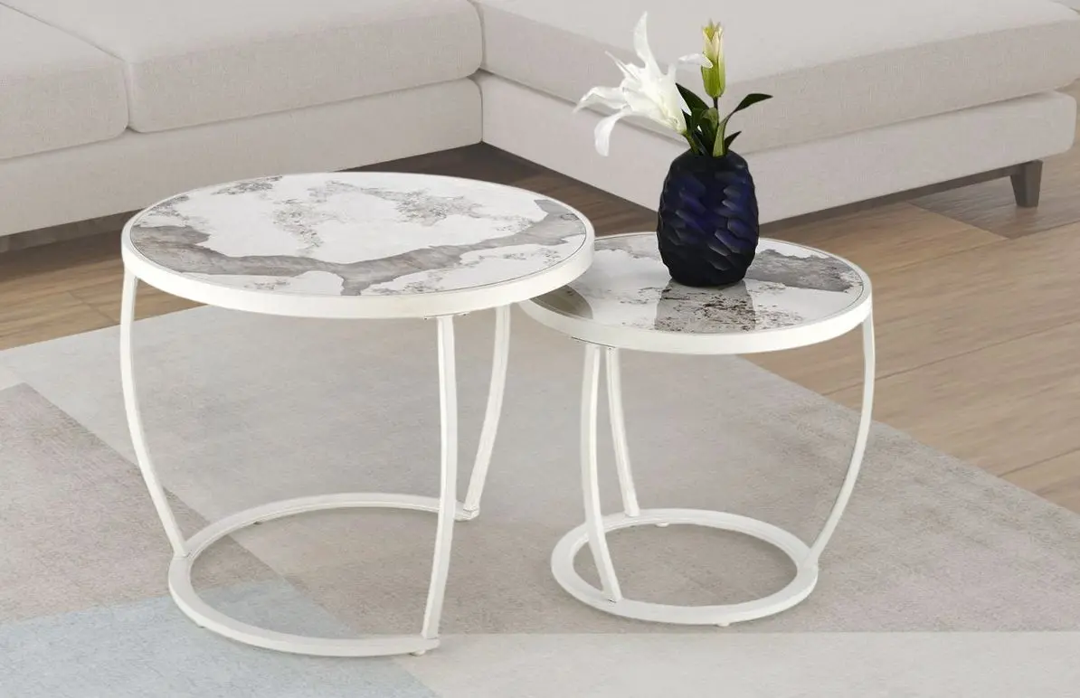 Set masute pentru reviste Halmar Ines (Beige Marble/White)