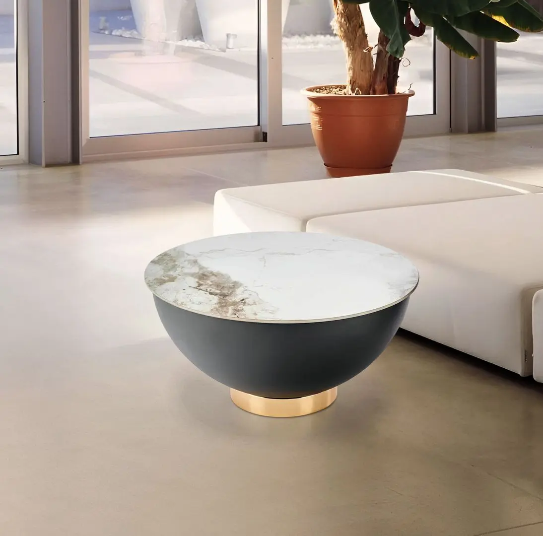 Masa pentru reviste Halmar Cecilia (White Marble/Grey/Gold)