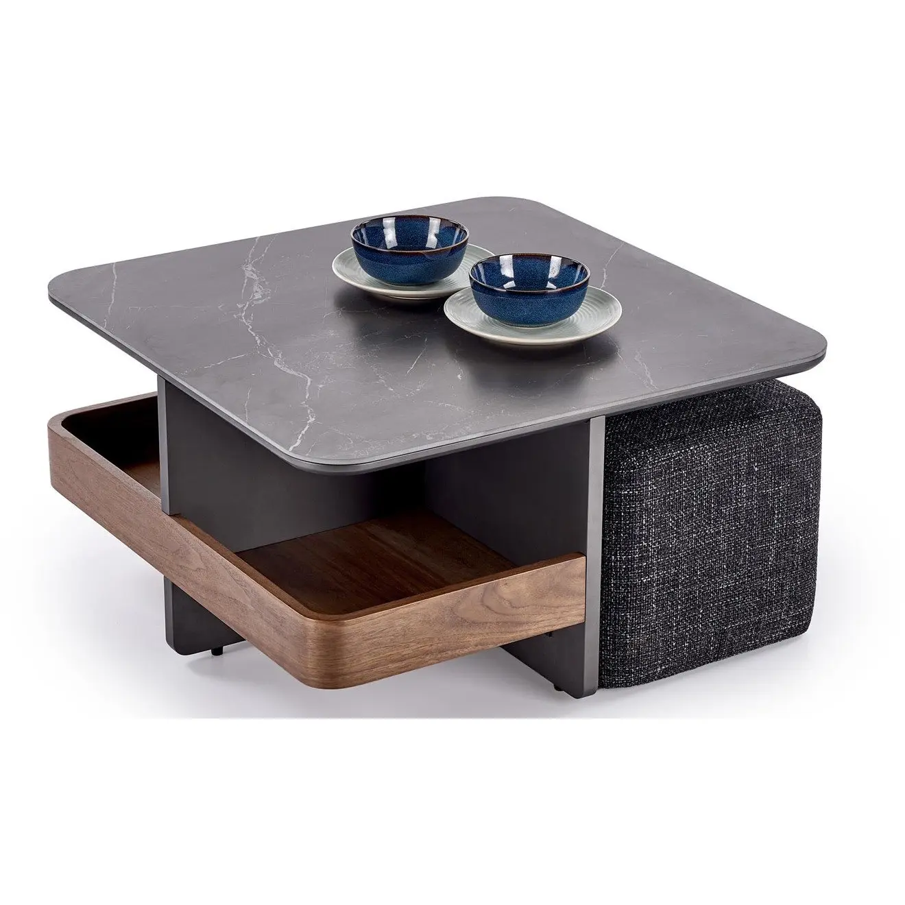Журнальный столик с 2 пуфами Halmar Vicker (Black/Walnut) - 2