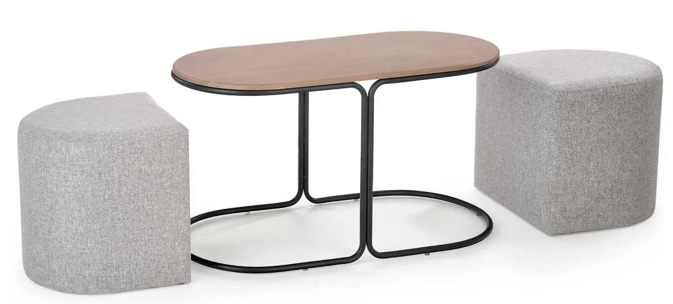 Masa pentru reviste cu tabureti Halmar Pampa (Walnut/Black/Gray)