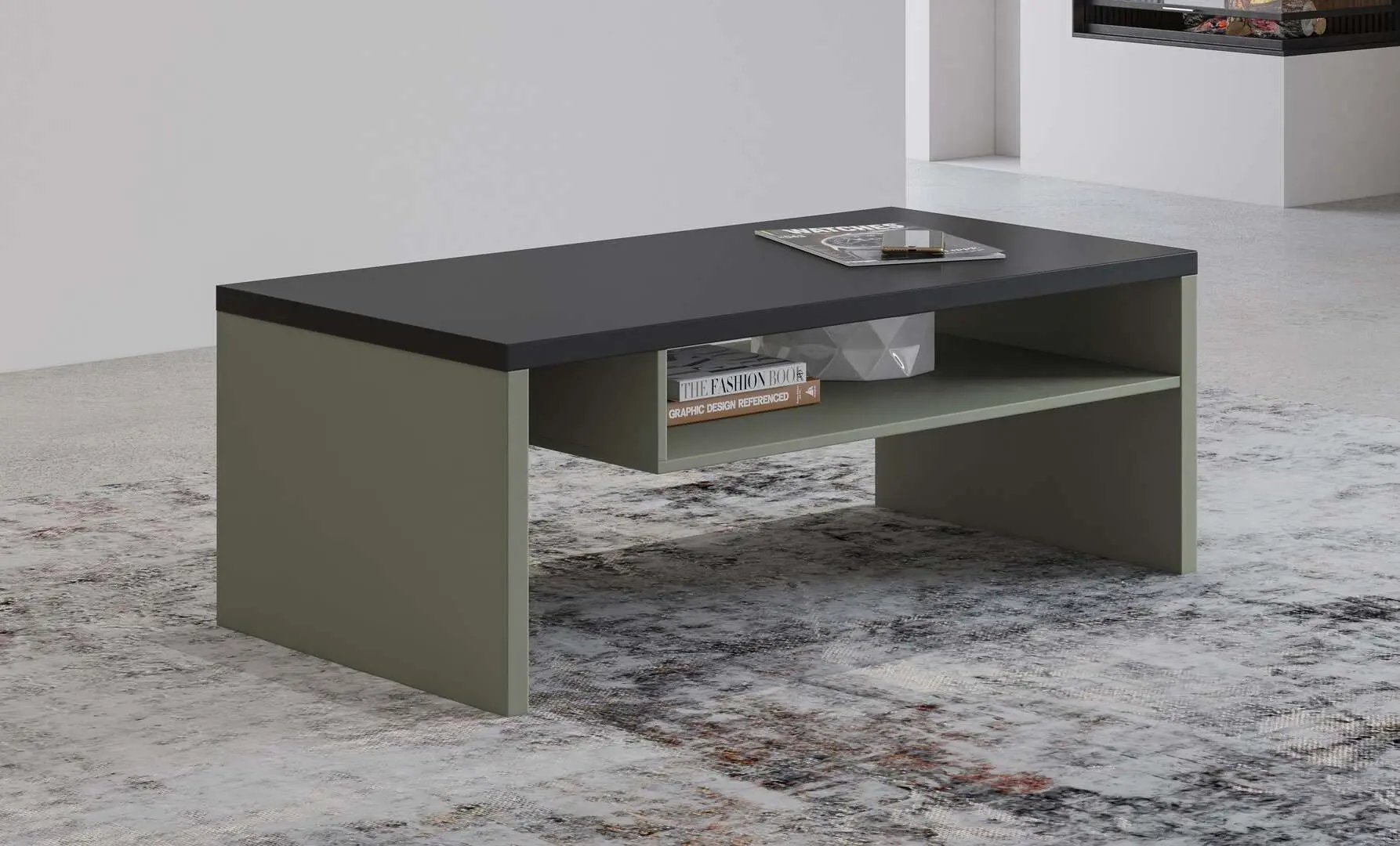 Masa pentru reviste Helvetia Cross 120 cm (Pine/Green/Black)