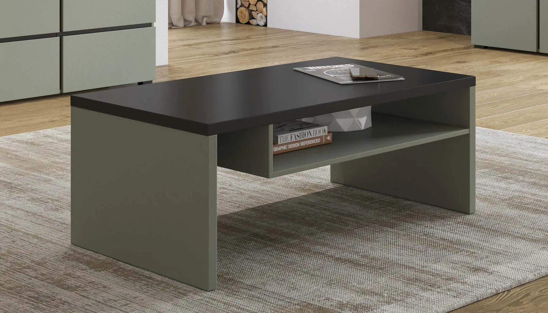 Masa pentru reviste Helvetia Cross 120 cm (Pine/Green/Black)