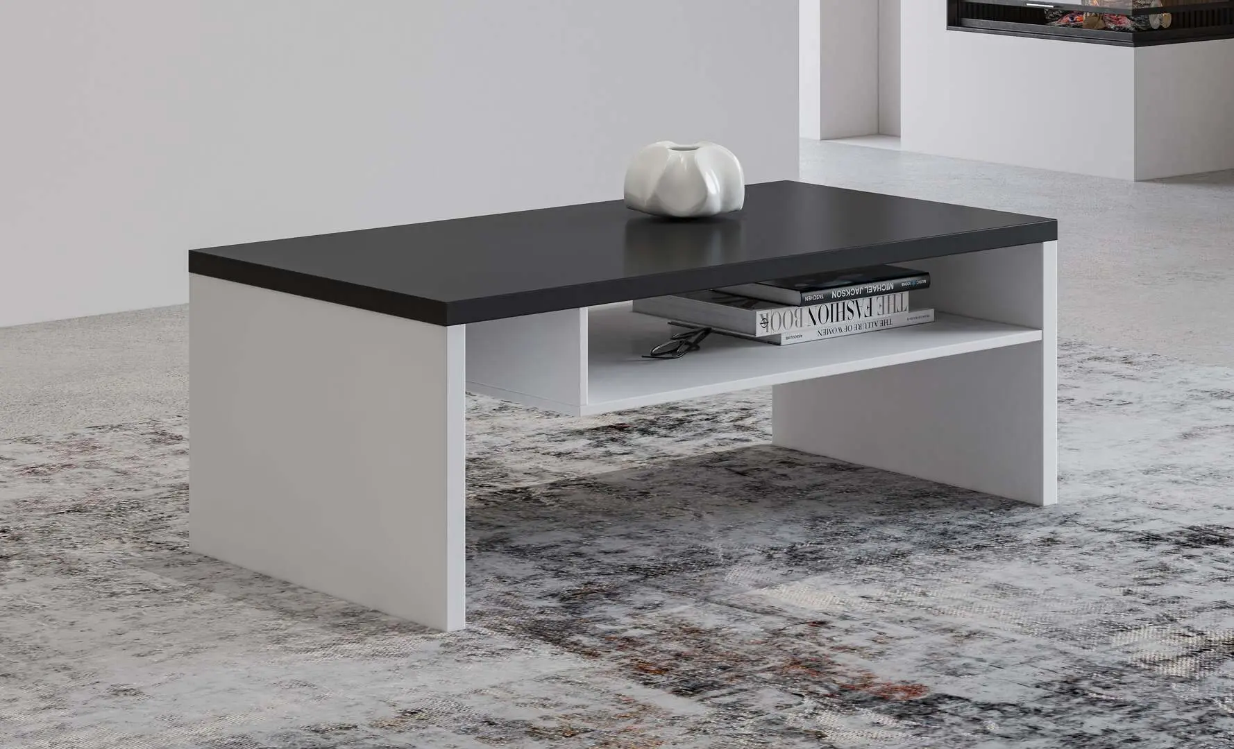 Masa pentru reviste Helvetia Cross 120 cm (White/Black)