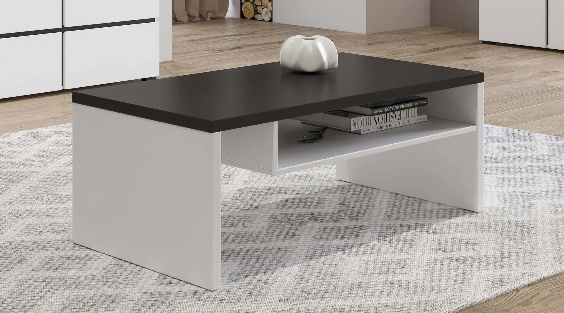 Masa pentru reviste Helvetia Cross 120 cm (White/Black)