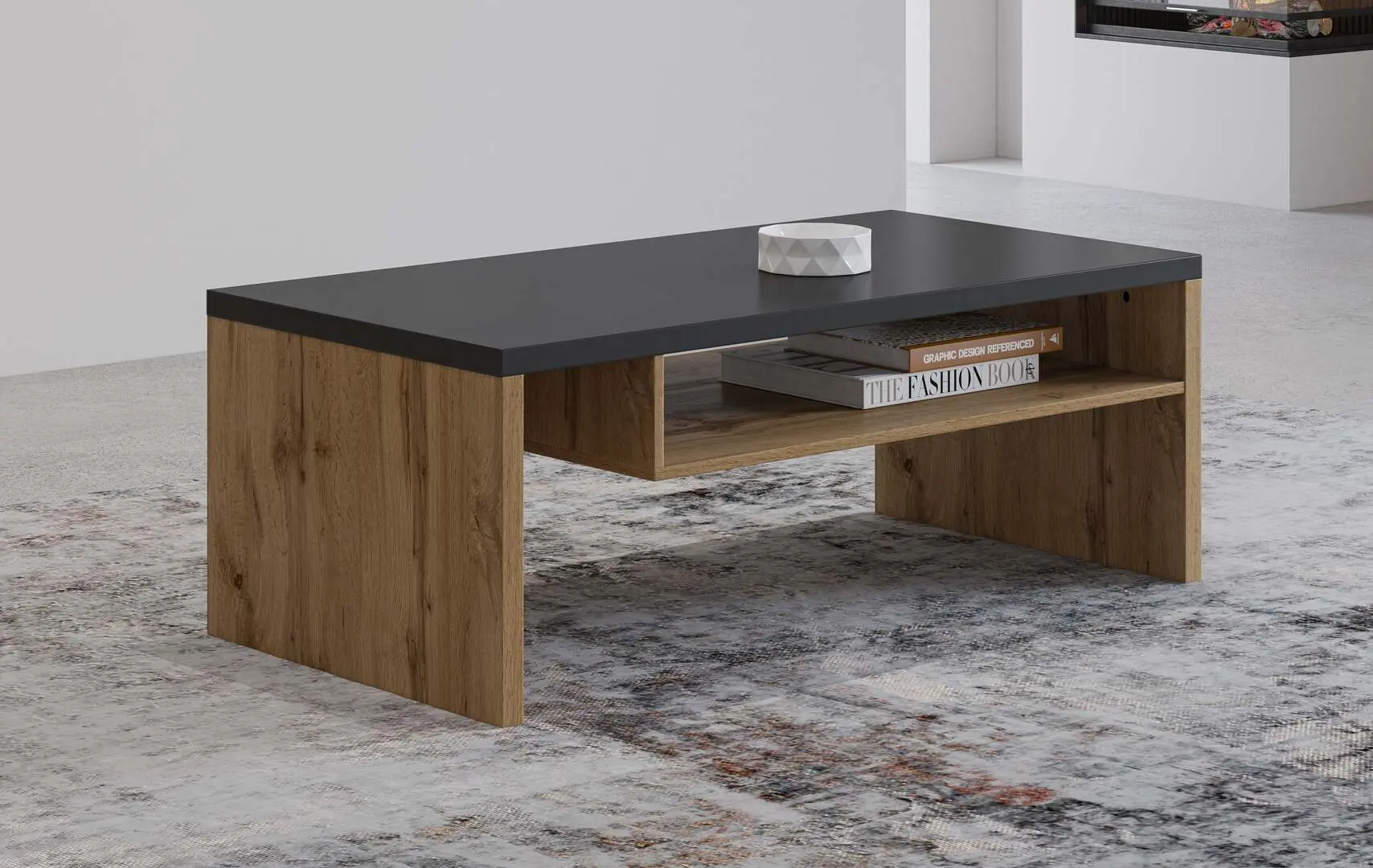 Masa pentru reviste Helvetia Cross 120 cm (Wotan Oak/Black)