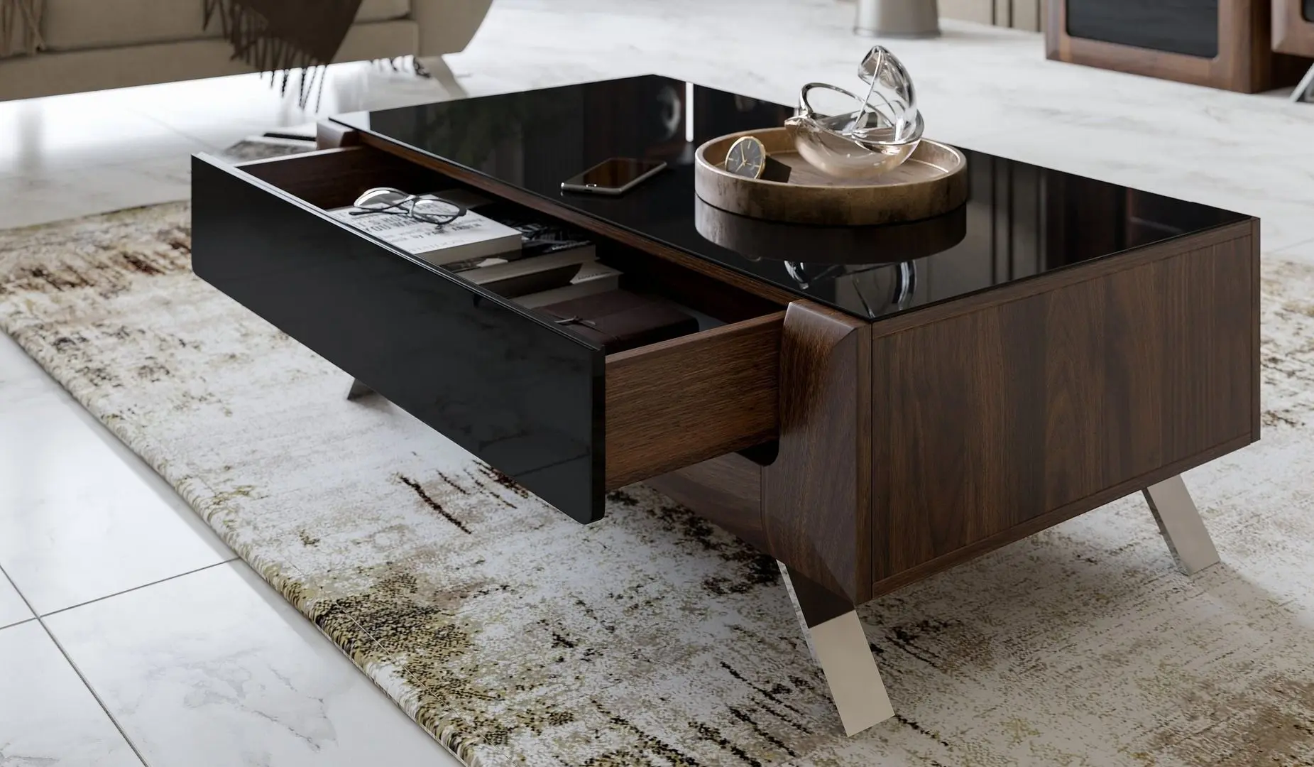 Журнальный столик Helvetia Kasai 1S (Walnut/Black Gloss)