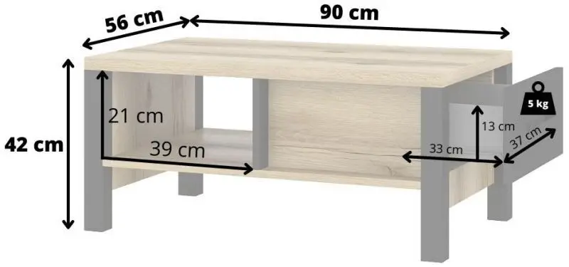 Masa pentru reviste Helvetia Olin Nr.99 (Grand Oak/Black) - 3