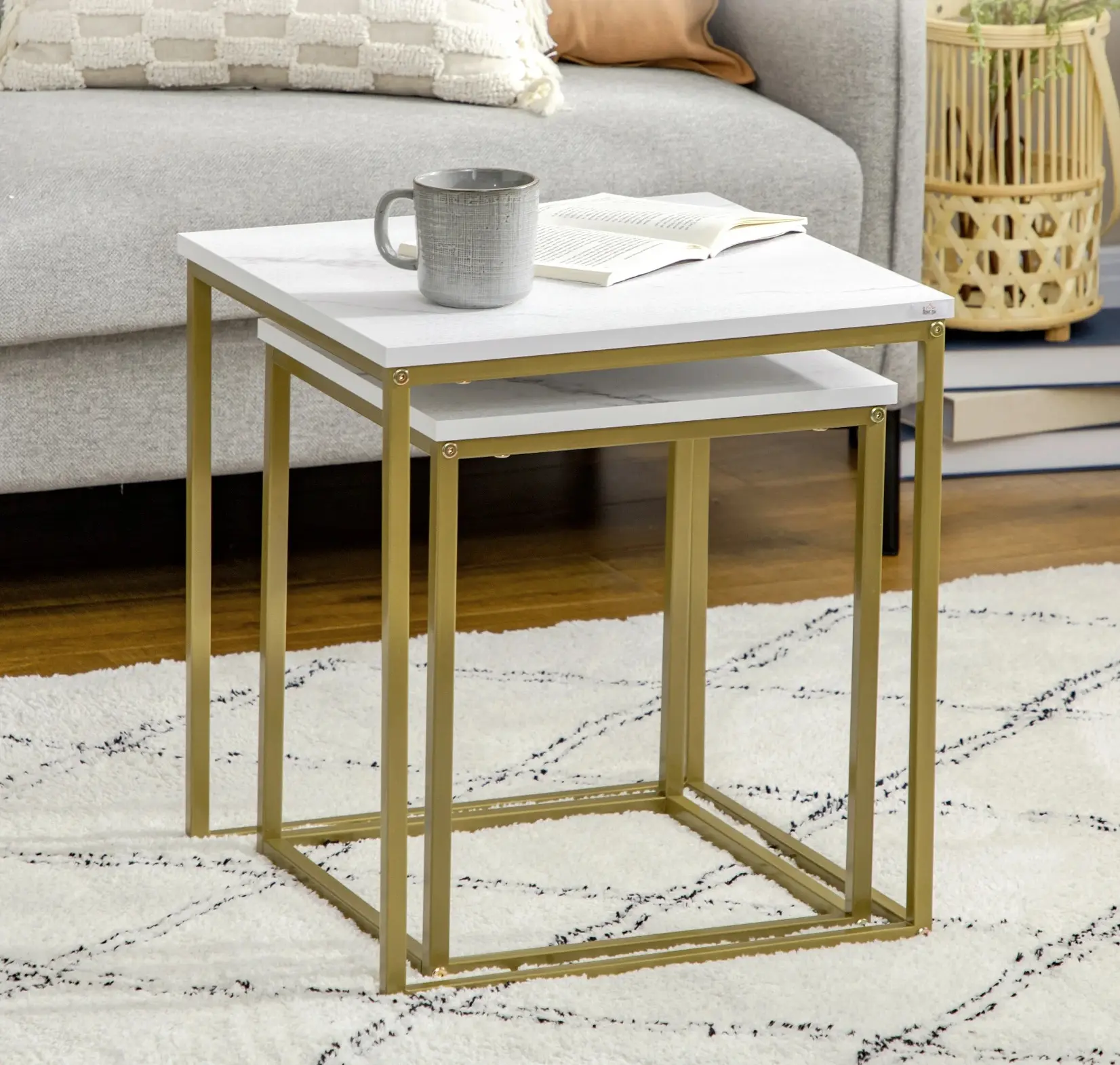 Комплект журнальных столиков Homcom 839-590V00WT (White/Gold) - 5