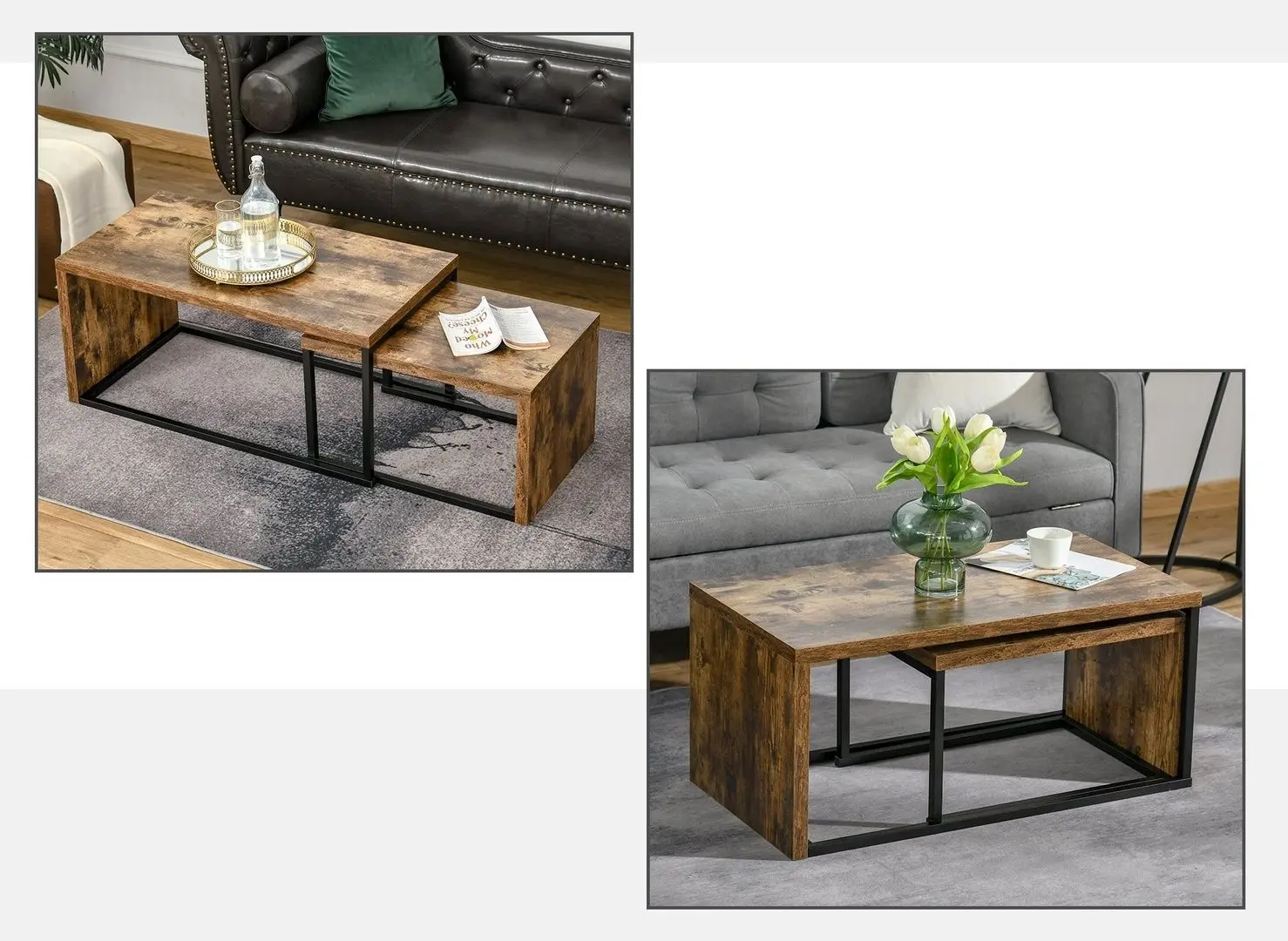 Набор журнальных столиков Homcom 839-082 (Dark Brown/Black) - 2