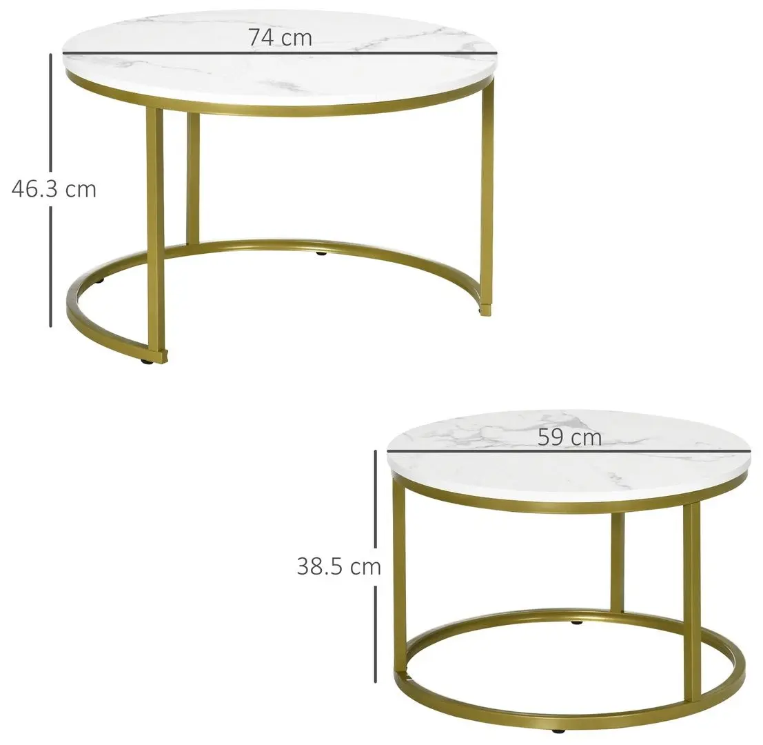 Set masute pentru reviste Homcom 839-589V00WT 59/74 cm (White/Gold) - 2