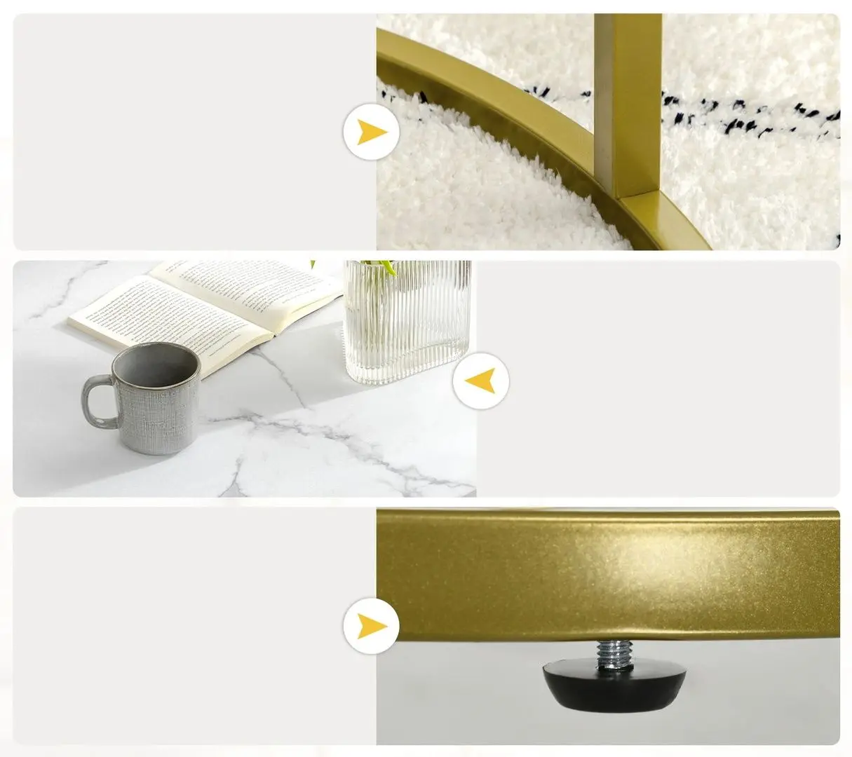 Set masute pentru reviste Homcom 839-589V00WT 59/74 cm (White/Gold) - 5