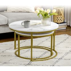 Set masute pentru reviste Homcom 839-589V00WT 59/74 cm (White/Gold) Thumb