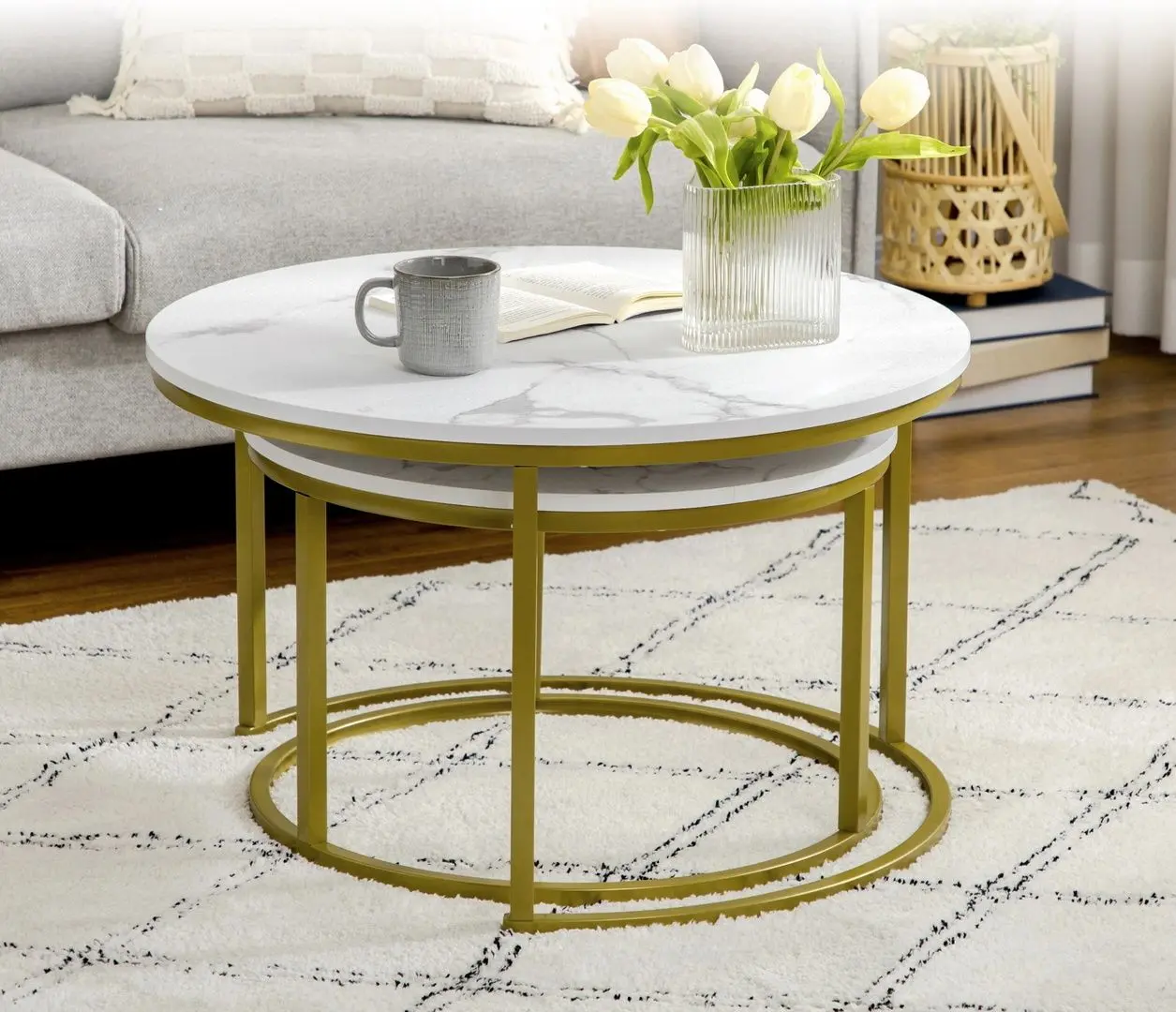 Set masute pentru reviste Homcom 839-589V00WT 59/74 cm (White/Gold) - 6