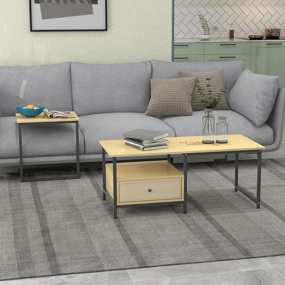 Набор журнальных столиков Homcom 839-694V00AK 110/50 cm (Natural Oak/Black) - 8