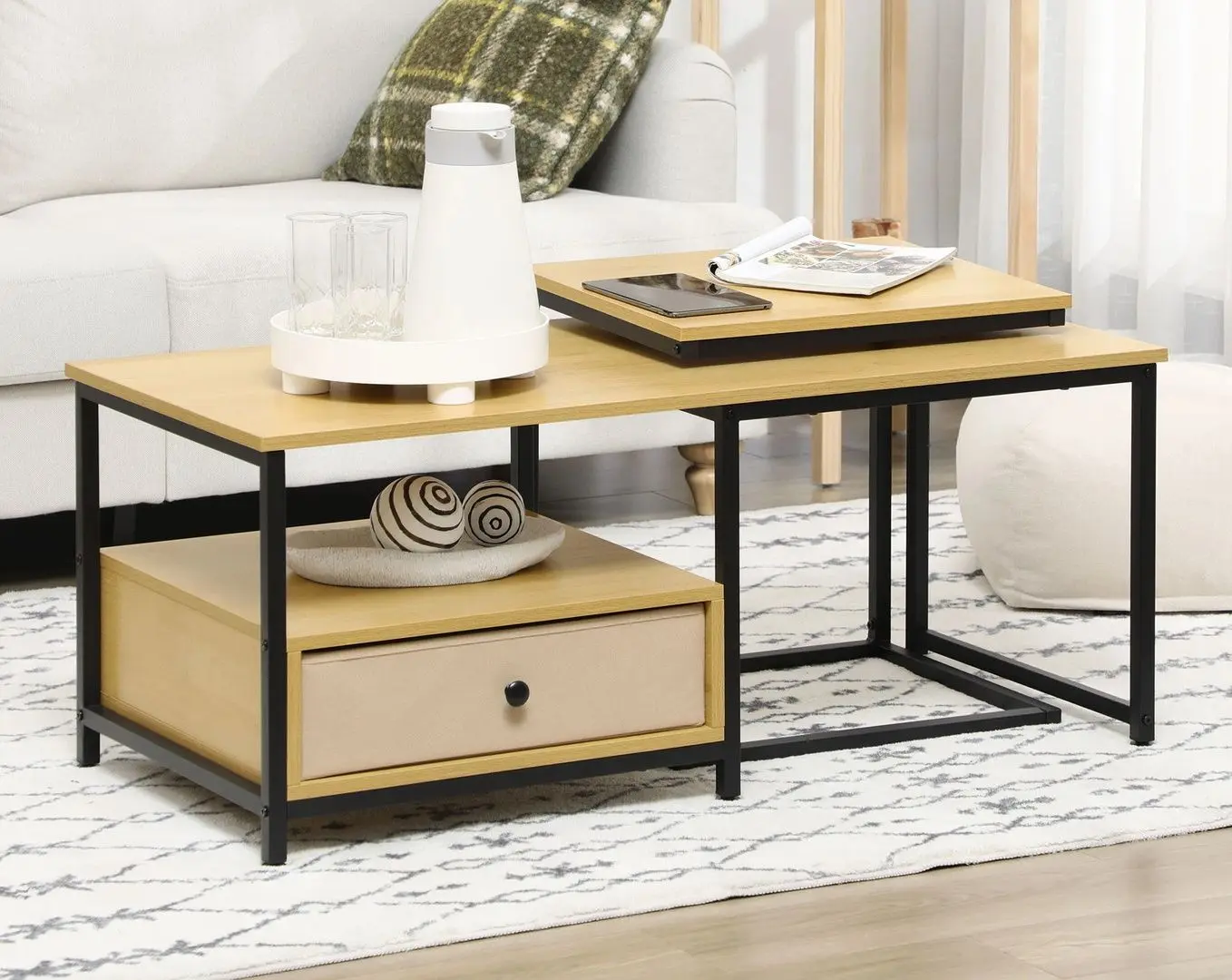 Набор журнальных столиков Homcom 839-694V00AK 110/50 cm (Natural Oak/Black)