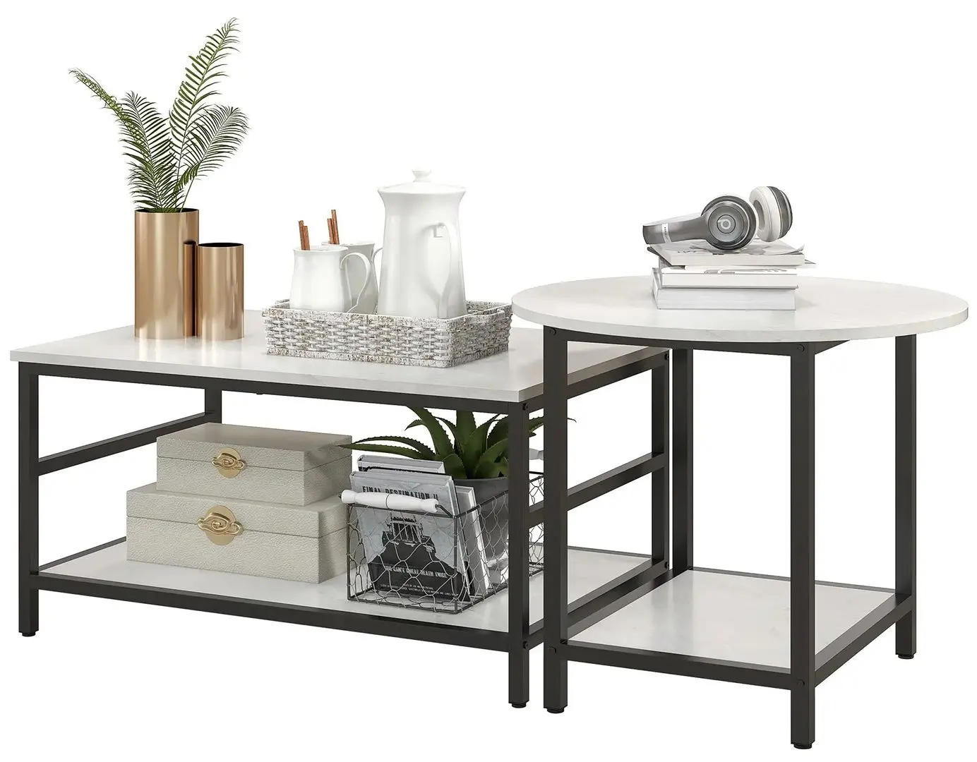 Набор журнальных столиков Homcom 839-766V00WT 80/60 cm (White Marble/Black) - 3