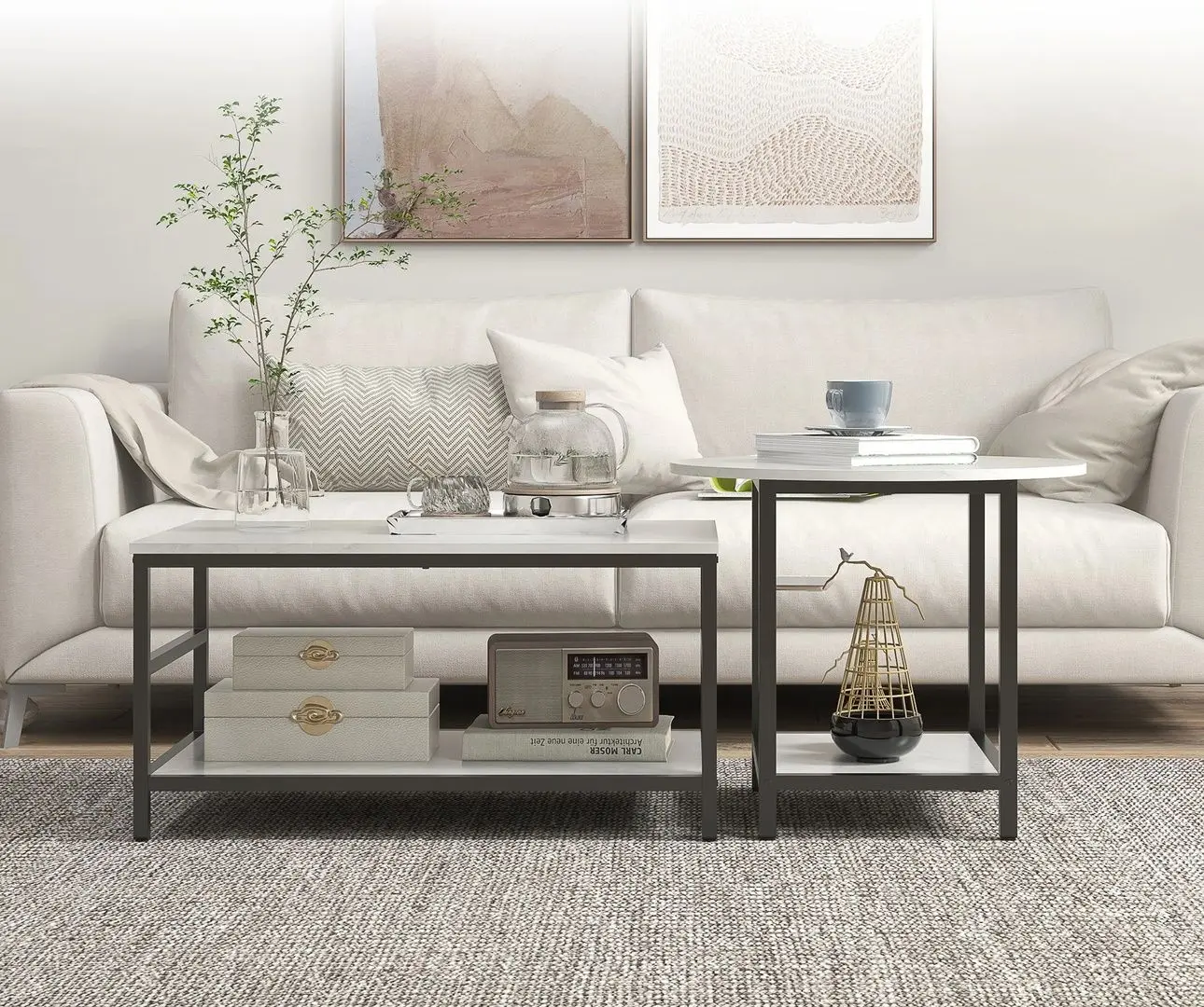 Набор журнальных столиков Homcom 839-766V00WT 80/60 cm (White Marble/Black) - 4